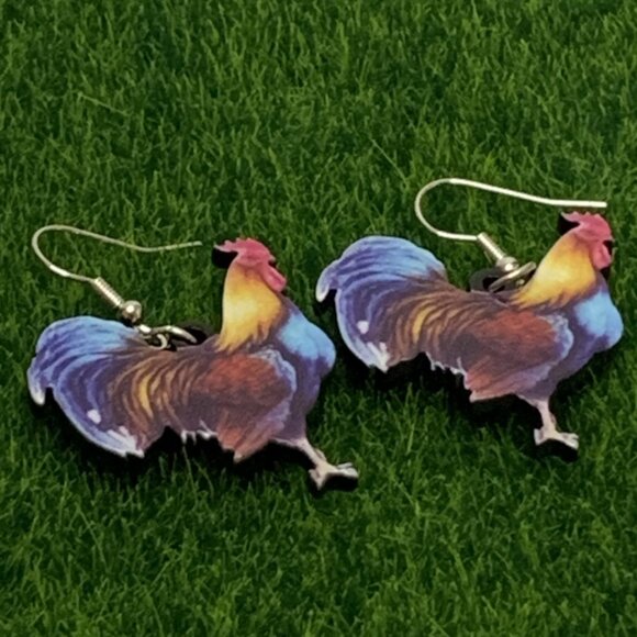 Chicken Earring, Rooster Earring, Hen Earring, Chicken Jewelry, Gift Idea - Picture 5 of 5